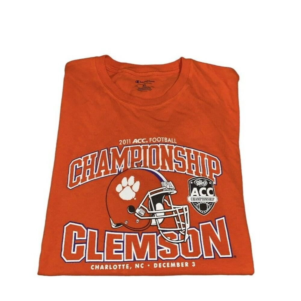 Clemson Tigers Tee Mens XL Champion 2011 ACC Football Champions T Shirt Orange